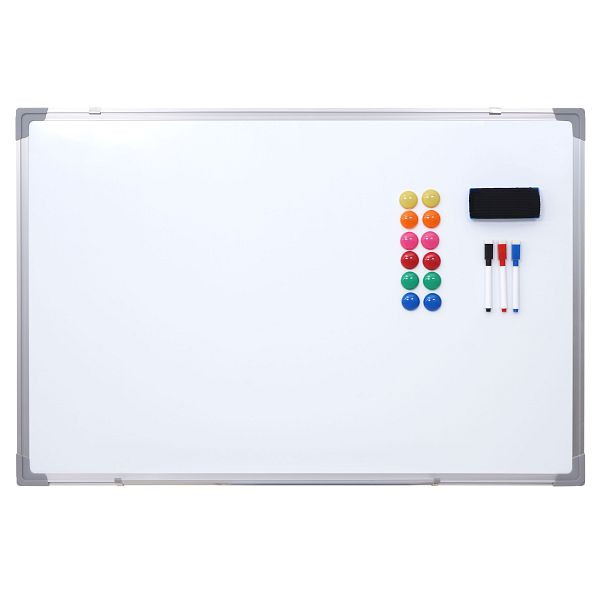 Tableau blanc Mendler HWC-C84, tableau magnétique, tableau mémo, tableau d'affichage, accessoires inclus, 90x60cm, 61833