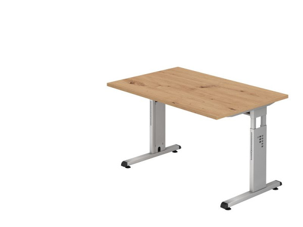 Bureau Hammerbacher OS12, 120 x 80 cm, plateau : chêne noueux, épaisseur 25 mm, chant ABS 2 mm, forme rectangulaire, argent, VOS12/R/S
