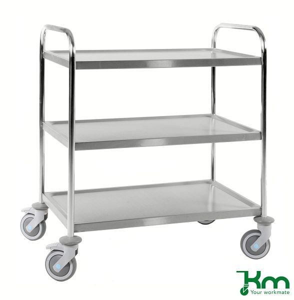 Chariot en acier inoxydable Kongamek avec 3 étagères C3, 18/8, dimensions des étagères 825 x 500 mm, KM60355-S