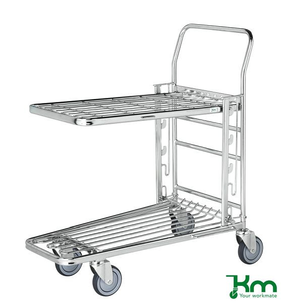 Chariot libre-service Kongamek 890 x 520 x 1000 mm, galvanisé, 4 roulettes pivotantes dont 2 avec frein, KM4202-E3B
