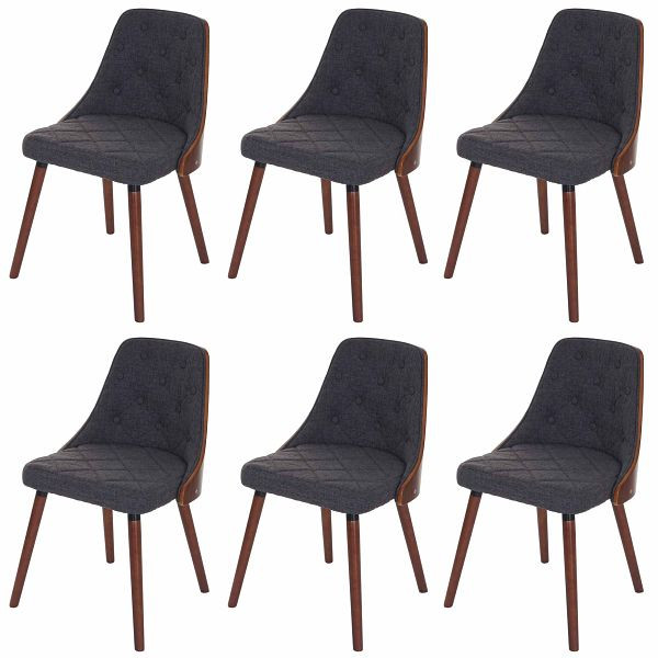 Ensemble de 6 chaises de salle à manger Mendler HWC-A75, chaise visiteur, chaise de cuisine, bois courbé aspect noyer, gris textile, 3x48423