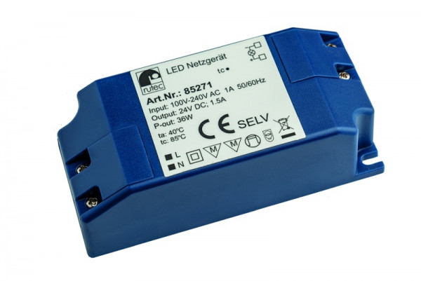 rutec Projekt LED bloc d'alimentation 24V 36W IP20, connexion à vis, PHE271