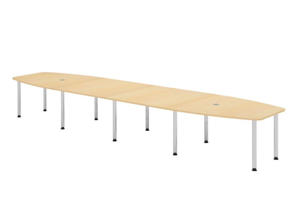 Table de conférence Hammerbacher KT52C, 520 x 130 cm, plateau : érable, épaisseur 25 mm, cadre de dix pieds chromé, tube rond 6 cm, hauteur de travail 72-74 cm, VKT52C/3/C