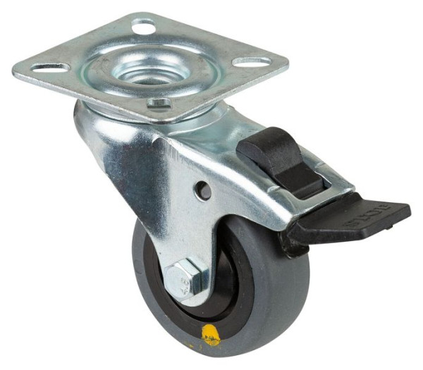 Rouleau d'appareil BS rollers, plaque, frein, largeur 18 mm, Ø50 mm, 50 kg, caoutchouc gris, conducteur d'électricité, roulement à billes, lot de 4, A320.A89.050