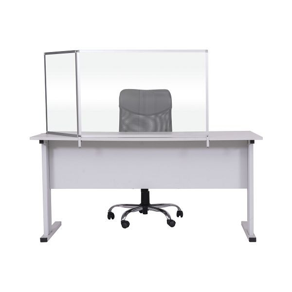 Cloison Bi-Office Duo, pare-éclaboussures acrylique, deux panneaux, angle du deuxième panneau réglable, cadre en aluminium argenté, 90x60cm et 45x60cm, AC03209001