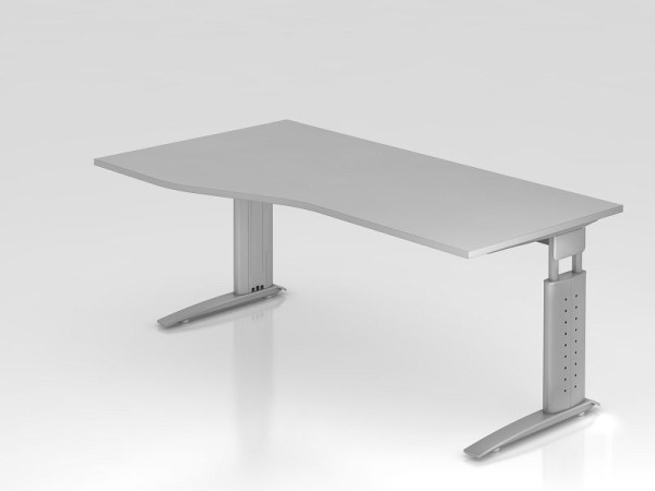 Bureau Hammerbacher pied C 180x100/80cm gris/argent, hauteur de travail 68-86 cm réglable, VUS18/5/S