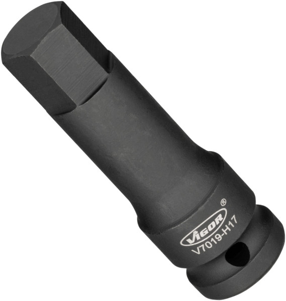 Embout de tournevis pour clé à chocs VIGOR, carré creux 12,5 mm (1/2 pouce), profil à six pans intérieurs, 17 mm, V7019-H17