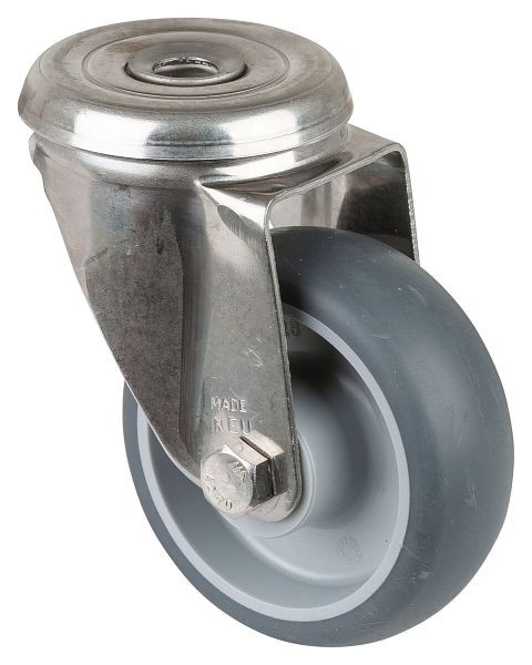Rouleau de transport BS rollers inox, largeur 30 mm, Ø80 mm, jusqu'à 60 kg, pneus thermoplastique gris, corps de roue plastique, palier lisse, H101.B43.080