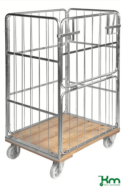 Conteneur mobile Kongamek avec plancher en bois, 2 roulettes pivotantes et 2 fixes, maillage 90 x 370 mm, KM88