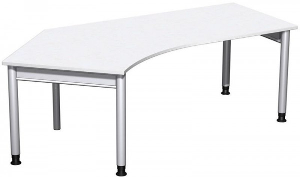 bureau geramöbel 135° gauche réglable en hauteur, 2166x1130x680-820, blanc/argent, N-657315-WS