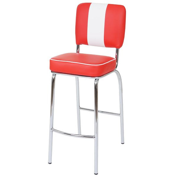 Ensemble de 2 tabourets de bar Mendler Avellino, tabouret de comptoir de bar, design rétro des années 50, simili cuir, rouge-blanc, 55110