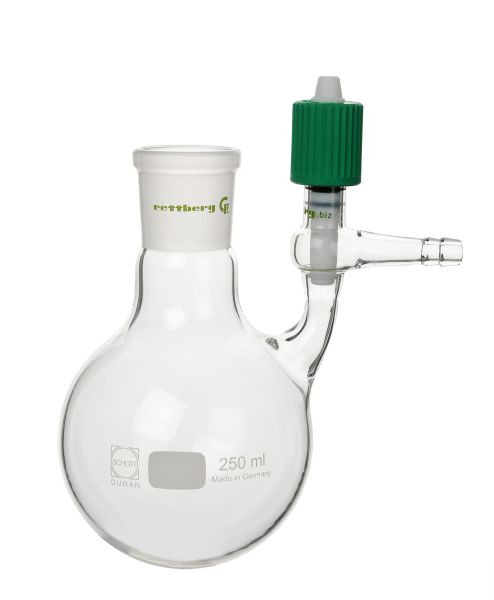 Flacon Rettberg Schlenk, 2000 ml, manchon NS 29/32, vanne latérale HV PTFE (filetage fin), 107000204