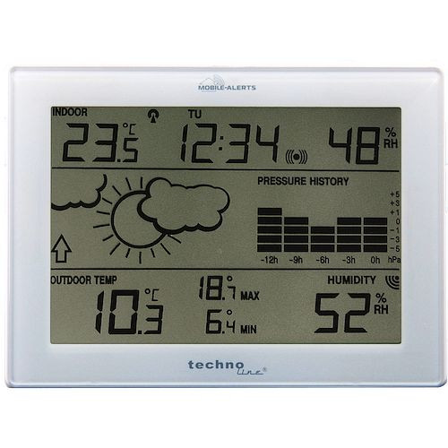 Station météo Technoline, radio-réveil DCF-77, dimensions : 127 x 30 x 171 mm, MA 10410