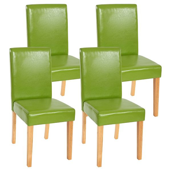 Ensemble de 4 chaises de salle à manger Mendler, chaises de cuisine, Littau, simili cuir, vert, pieds clairs, 33700