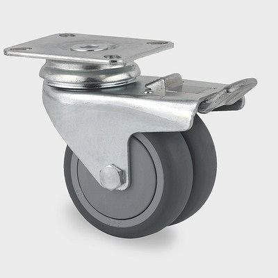 Roulette pivotante TENTE-ROLLEN avec frein, roue Ø 75 mm, capacité de charge 100 kg, hauteur totale 102 mm, A 87 Shore, 2977PJP075P50