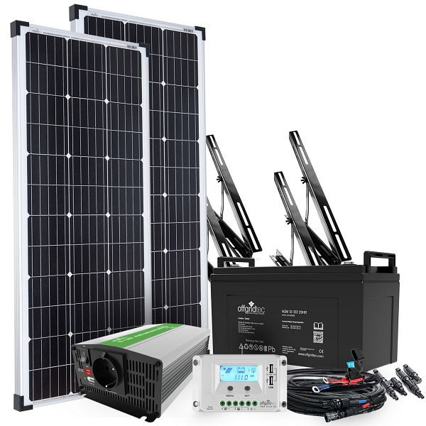 Système solaire de jardin Offgridtec 200 W, batterie 12 V AGM, onduleur 500 W, 4-01-016535