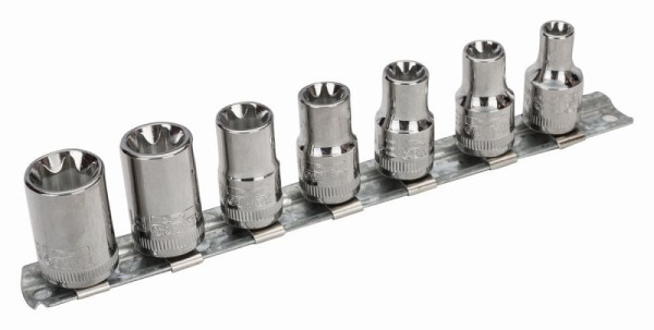 Jeu de clés à douille Bahco 3/8", 7400TORX-E sur bornier, 7 pièces, 7400TORX-ER/S7
