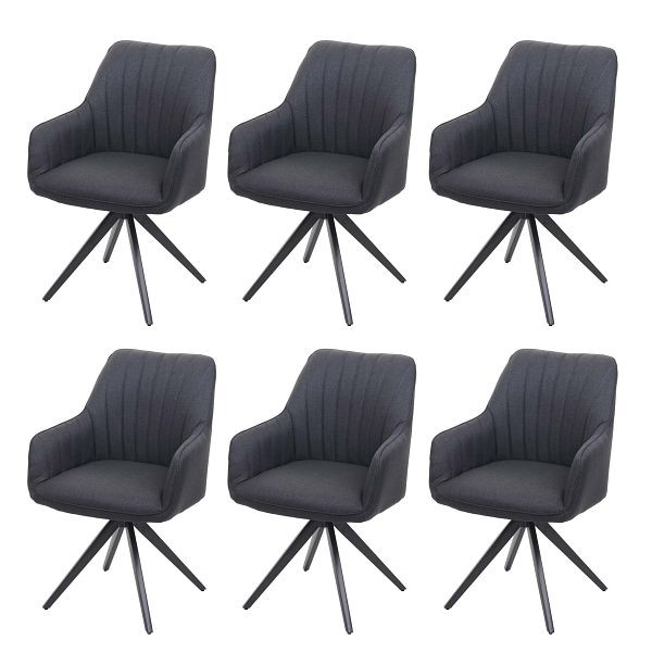Mendler HWC-H73 ensemble de 6 chaises de salle à manger, chaises de cuisine, fauteuils, tissu/textile en acier rétro, gris foncé, 6x73955