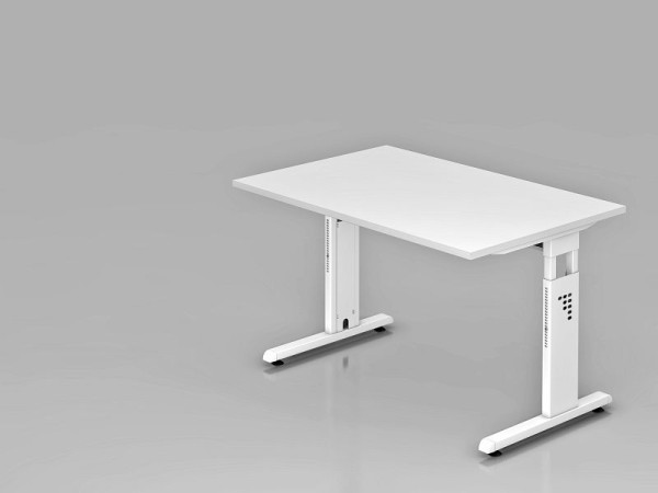 Bureau Hammerbacher pied C 120x80cm blanc/blanc, hauteur de travail 65-85 cm, VOS12/W/W
