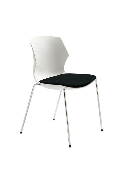 Mayer Sitzmöbel myPRIMO chaise empilable rembourrée, coque d'assise en plastique blanc, housse d'assise noire, cadre chromé, 2511_01_02_26397