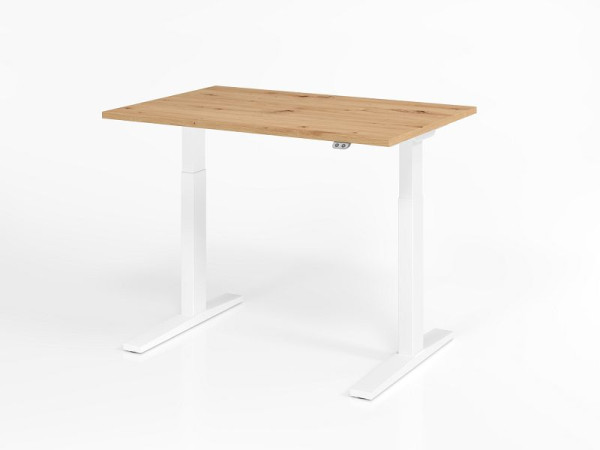 Bureau Hammerbacher XMKA12, 120 x 80 cm, plateau : chêne noueux, épaisseur 25 mm, chant épais en ABS, forme rectangulaire, blanc, VXMKA12/R/W