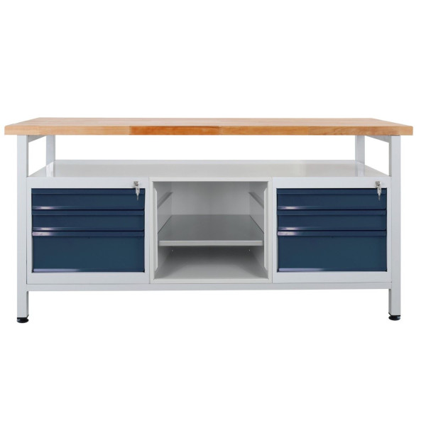 Etabli ADB 6 tiroirs + 1 partie étagère, 1700x600x840 mm, couleur table de travail : gris clair, RAL 7035, couleur porte/tiroir : gris anthracite (RAL 7016), 43751