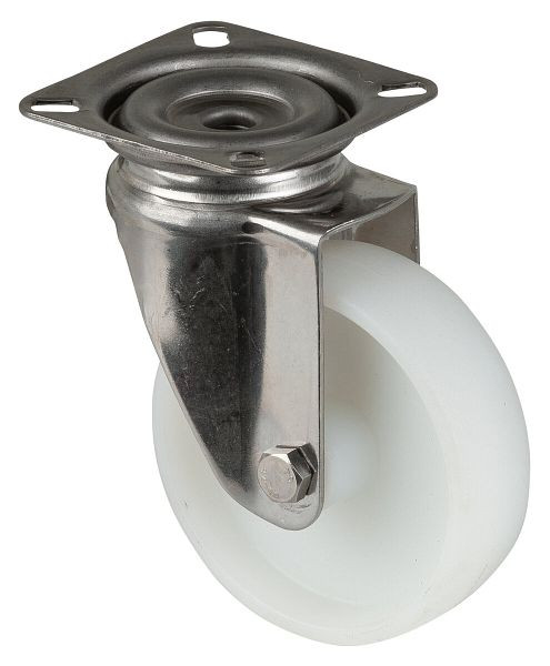 Rouleaux BS pour appareil en acier inoxydable, largeur de roue 23 mm, roue Ø 75 mm, capacité de charge 60 kg, palier lisse, plaque, pack : 2 pièces, G100.A90.076