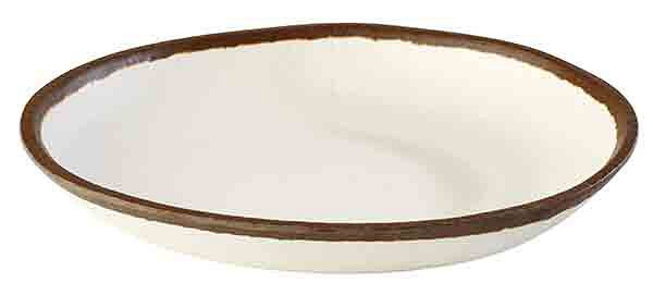Assiette APS -CROCKER-, Ø 20,5 cm, hauteur : 3 cm, 0,5 litre, mélamine, crème, avec bord marron, 84575