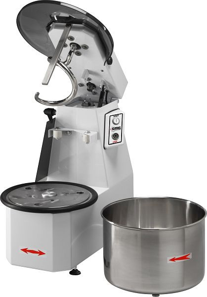 Pétrin GMG 22 L / 18 kg 400V, tête relevable et bol amovible, avec spirale, couvercle, TKR-2218T-CN