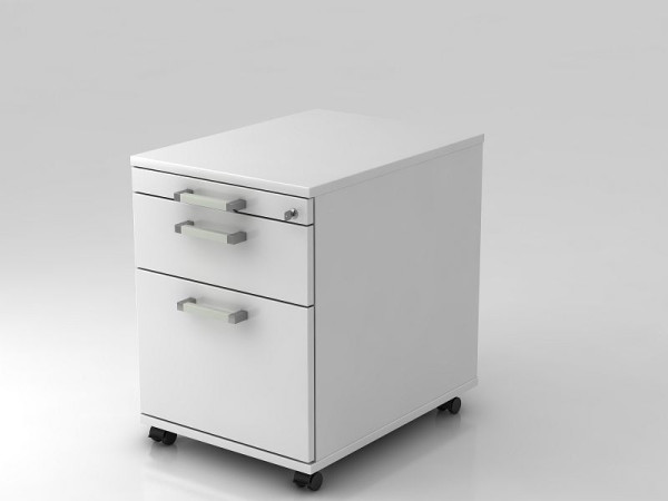 Conteneur roulant Hammerbacher 58cm, 1 tiroir, 1HR, serrure poignée chromée blanc, 42,8x58x59 cm, 1/3/6 HE, VAC20/W/W/CE
