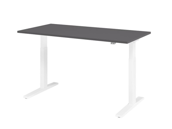 Bureau Hammerbacher XMKA16, 160 x 80 cm, plateau : graphite, épaisseur 25 mm, chant épais en ABS, forme rectangulaire, blanc, VXMKA16/G/W