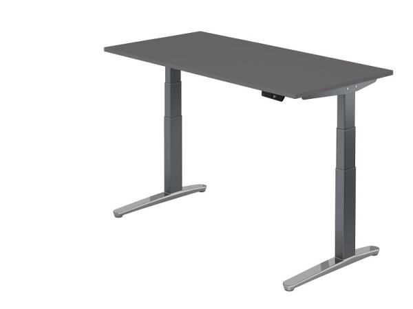 Hammerbacher bureau assis-debout électrique 160x80cm graphite/graphite aluminium poli, forme rectangulaire, VXBHM16/G/GC