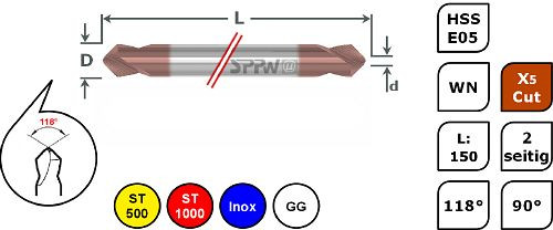 SPPW Duo-Mag HSS-E05 + X5Cut 90° WN L : 150 - Ø16.0x4.0, 1249271600