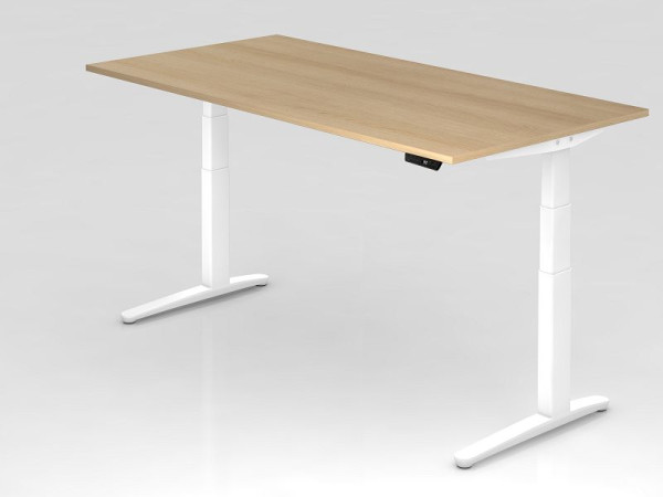 Bureau assis-debout électrique Hammerbacher 200x100cm chêne/blanc, forme rectangulaire, VXBHM2E/E/WW