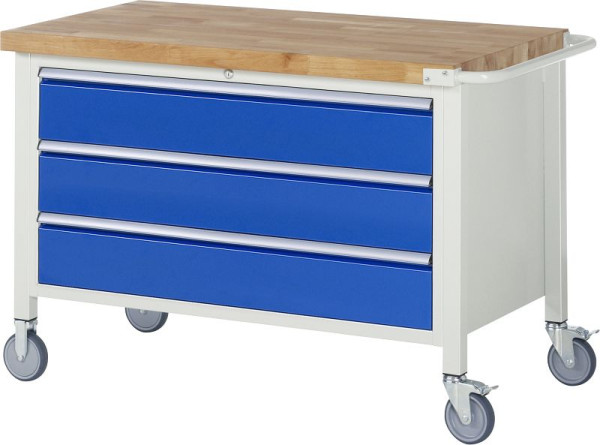 Etabli mobile RAU 8000 - modèle 8357, L1250 x P700 x H880-1080 mm, conteneur de base, 3x tiroirs : 3xH180 mm, 05-8357A2-127B4H.11
