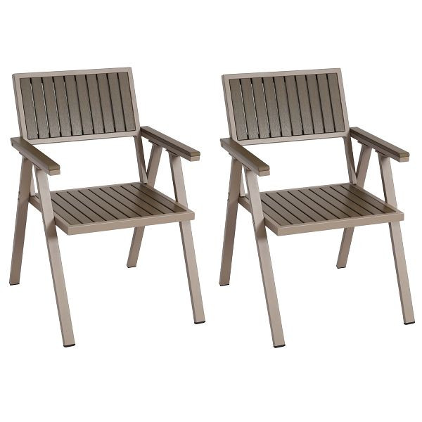 Mendler HWC-J95 ensemble de 2 chaises de jardin, chaise de balcon, revêtement extérieur, aluminium polywood, cadre champagne, gris, 84860