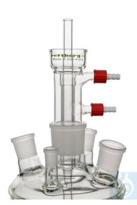 Coussinet de palier Rettberg KPG, noyau NS 45/40, pour arbre Ø 16 mm, thermorégulé avec 2x raccords GL 14 et godet à graisse, verre borosilicaté 3.3, 107000356