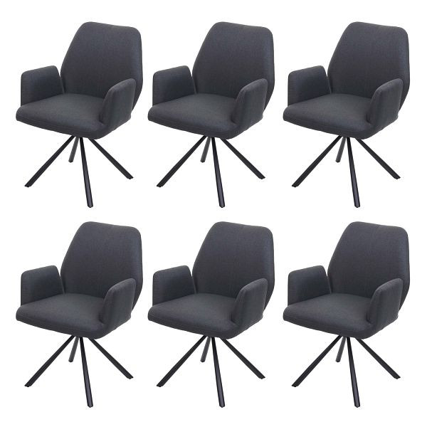 Mendler HWC-H71 ensemble de 6 chaises de salle à manger, chaises de cuisine, fauteuils, tissu/acier textile à positionnement automatique pivotant, gris foncé, 6x73939