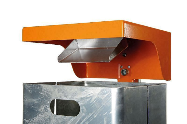 Poubelle rectangulaire Renner, couvercle 40 L, cendrier, pour fixation mur/poteau, galvanisé, support et capot revêtus, jaune-orange, 7049-10PB 2000