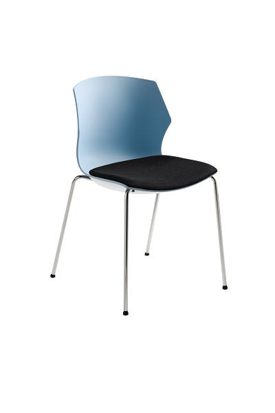 Mayer Sitzmöbel chaise empilable myPRIMO rembourrée, coque d'assise en plastique gris-bleu, housse d'assise noire, structure chromée, 2511_01_03_26397