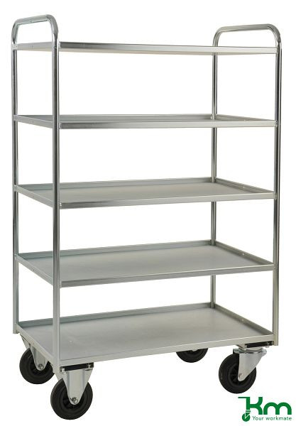 Chariot Kongamek 5 étagères, entièrement soudé, 955 x 550 x 1490 mm, Galvanisé, 2 roulettes fixes 2 roulettes pivotantes avec freins, KM4150-EB