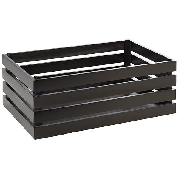 Caisse en bois APS -SUPERBOX-, 55,5 x 35 cm, hauteur : 20 cm, bois d'acacia, noir, convient pour GN 1/1, 11723