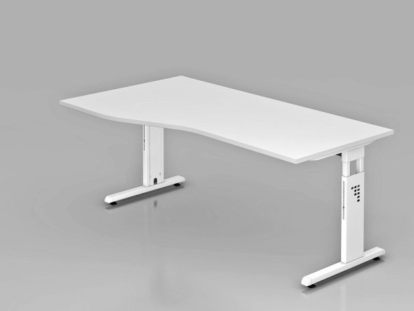 Bureau Hammerbacher pied C 180x100/80cm blanc/blanc, hauteur de travail 65-85 cm, VOS18/W/W