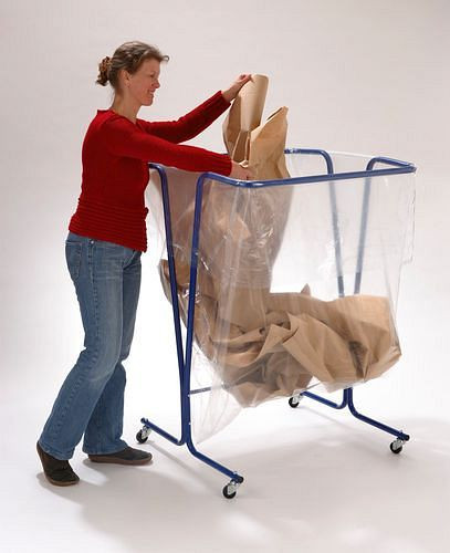 Support sac poubelle DENIOS 600 litres, mobile, bleu, 265-636