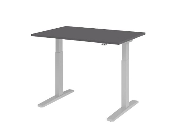 Bureau Hammerbacher XMKA12, plateau 120x80cm : graphite, épaisseur 25 mm, chant épais ABS, forme rectangulaire, argent, VXMKA12/G/S