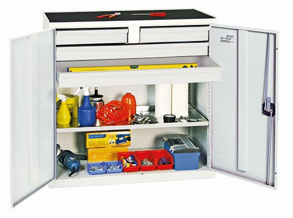 armoire à outils et matériaux contondants série 2000, 7035/7035, 2 tiroirs, 2 grands tiroirs, 1 étagère, 2007407