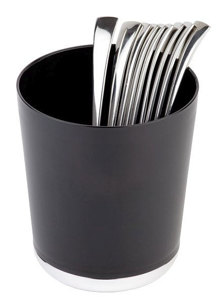 Récipient à restes de table/couverts APS, Ø 13 cm, hauteur : 15 cm, SAN, noir, avec pied chromé, -BASE CHROME-, 00020