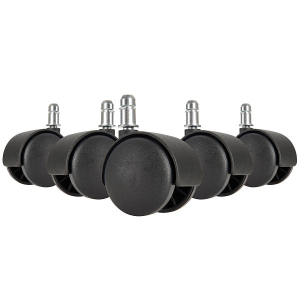 Amstyle lot de 5 roulettes pour sols durs à roulement souple pour chaises de bureau axe 11 mm / diamètre 50 mm, noir, SPM1.911