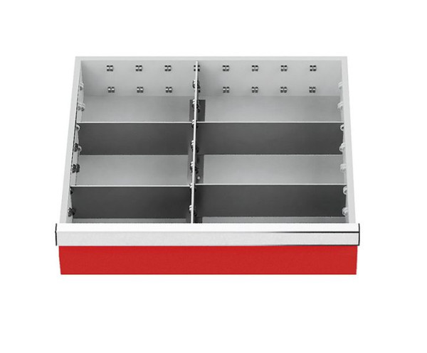 Insert de tiroir Bedrunka+Hirth, série T500-4, rails de compartiment central, avec 4 séparateurs, pour façade 150 mm, 146-135A