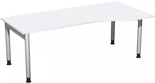 Bureau PC geramöbel droit, réglable en hauteur, 2000x1000x680-820, blanc/argent, N-657313-WS